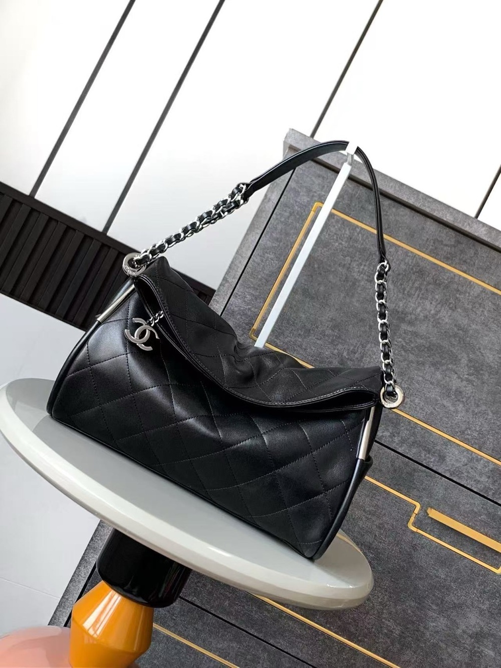 Chanel Black Lambskin Leather Quilted Shoulder Bag